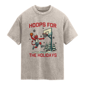 Funny Christmas Basketball Jersey Devil Washed Cotton T-Shirt Hoops For The Holidays
