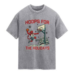 Funny Christmas Basketball Jersey Devil Washed Cotton T-Shirt Hoops For The Holidays