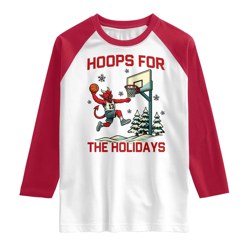Funny Christmas Basketball Jersey Devil Raglan Shirt Hoops For The Holidays TS12 White Red Print Your Wear
