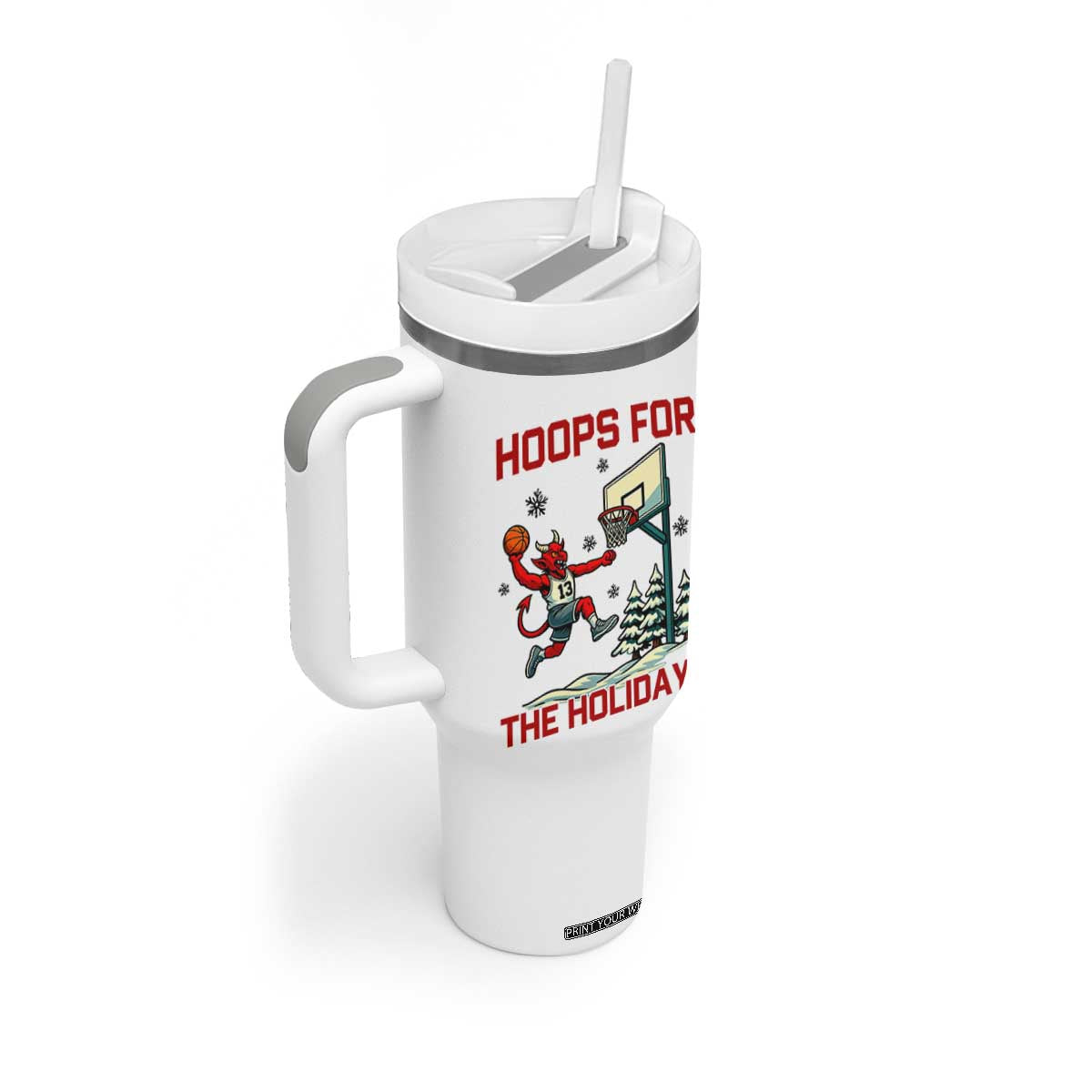 Funny Christmas Basketball Jersey Devil Tumbler With Handle Hoops For The Holidays TS12 Print Your Wear