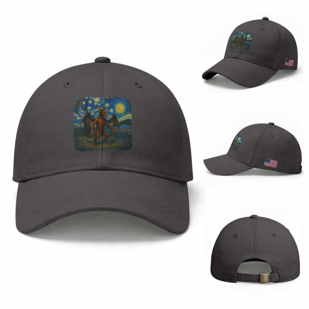 Jersey Devil Starry Night Baseball Cap Van Gogh Cryptid Gift TS12 Baseball Cap Universal Fit Dark Gray Print Your Wear