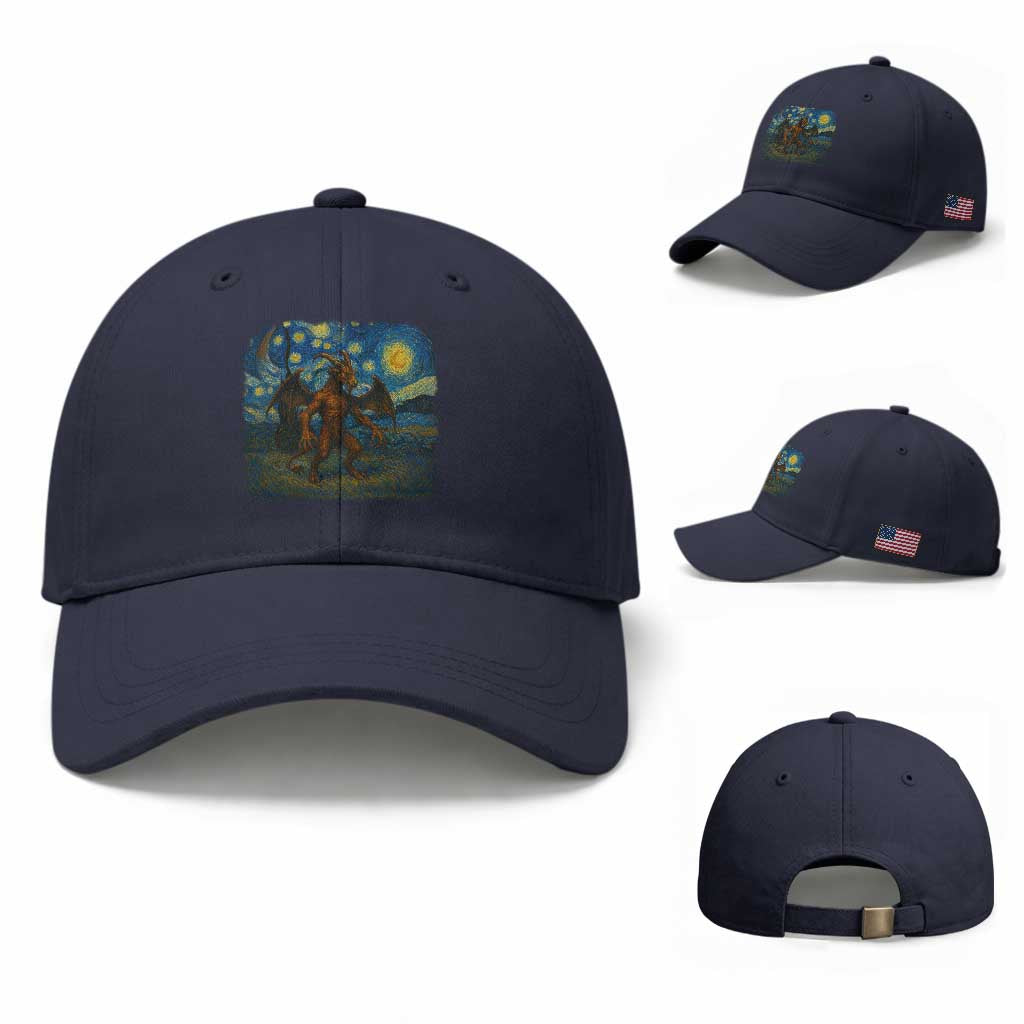 Jersey Devil Starry Night Baseball Cap Van Gogh Cryptid Gift TS12 Baseball Cap Universal Fit Navy Print Your Wear