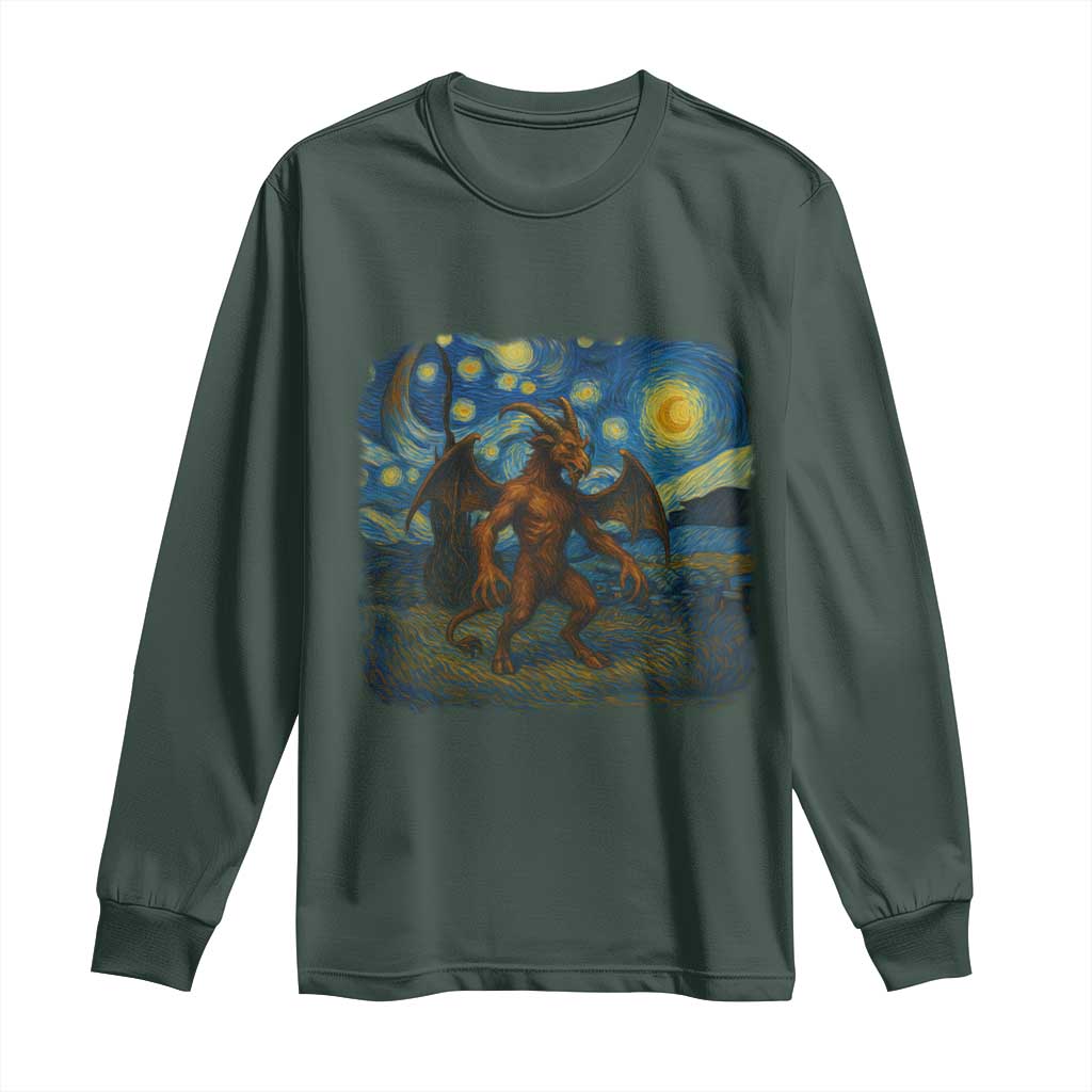 Jersey Devil Starry Night Long Sleeve Shirt Van Gogh Cryptid Gift TS12 Dark Forest Green Print Your Wear