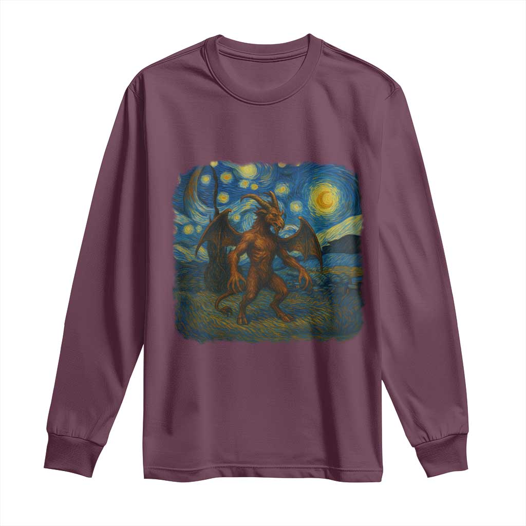 Jersey Devil Starry Night Long Sleeve Shirt Van Gogh Cryptid Gift TS12 Maroon Print Your Wear