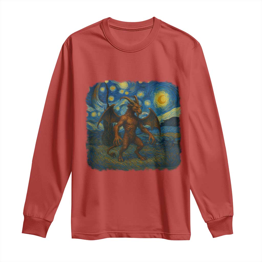 Jersey Devil Starry Night Long Sleeve Shirt Van Gogh Cryptid Gift TS12 Red Print Your Wear