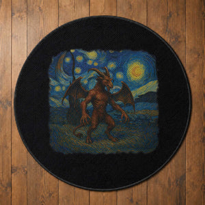 Jersey Devil Starry Night Round Rug Van Gogh Cryptid Gift