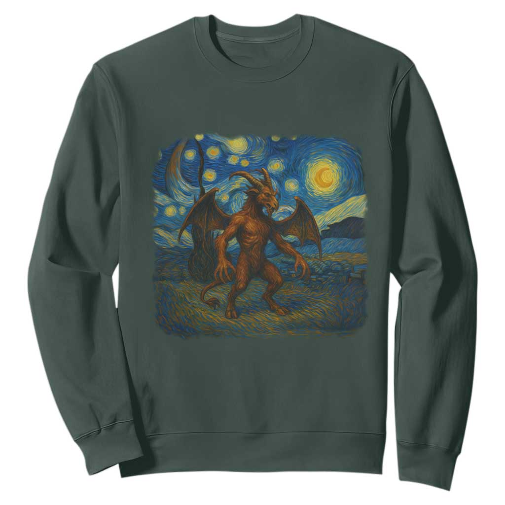 Jersey Devil Starry Night Sweatshirt Van Gogh Cryptid Gift TS12 Dark Forest Green Print Your Wear
