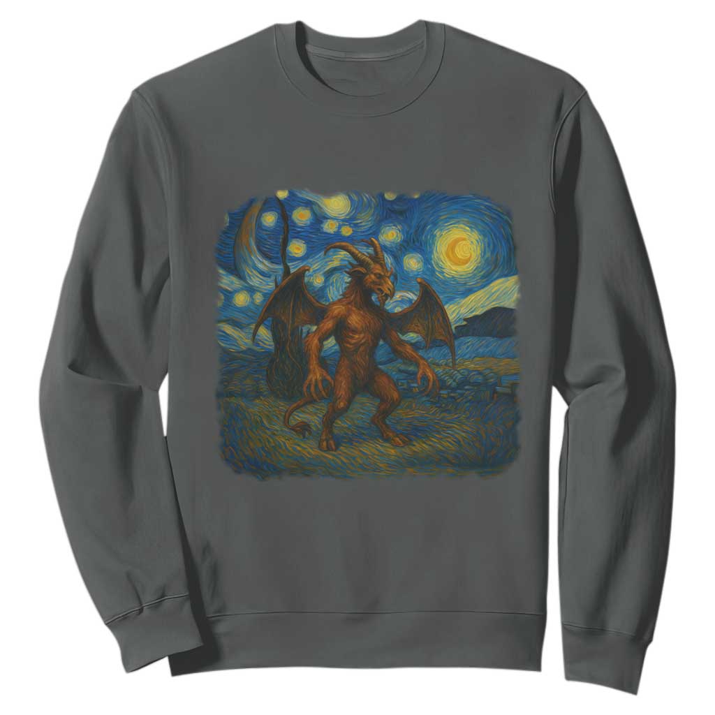 Jersey Devil Starry Night Sweatshirt Van Gogh Cryptid Gift TS12 Dark Heather Print Your Wear