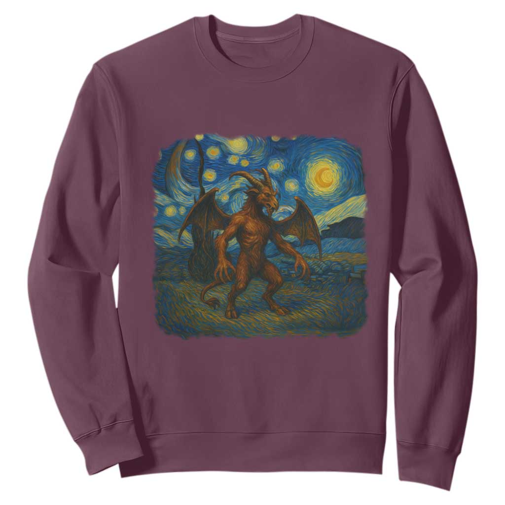 Jersey Devil Starry Night Sweatshirt Van Gogh Cryptid Gift TS12 Maroon Print Your Wear