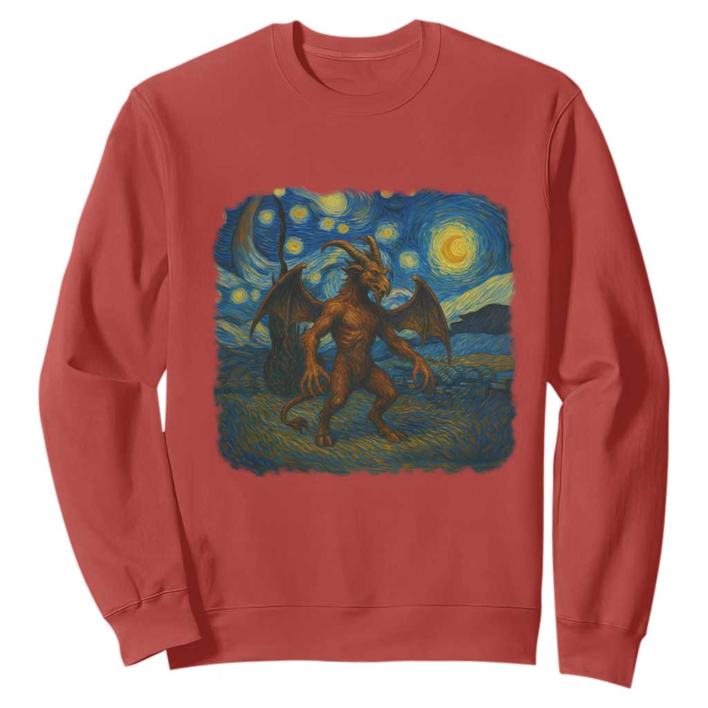 Jersey Devil Starry Night Sweatshirt Van Gogh Cryptid Gift TS12 Red Print Your Wear