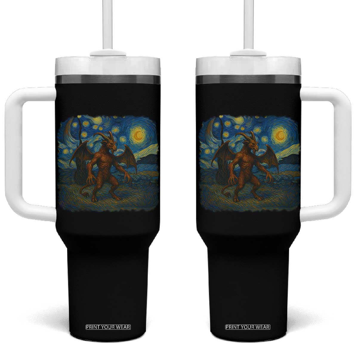 Jersey Devil Starry Night Tumbler With Handle Van Gogh Cryptid Gift TS12 One Size: 40 oz Black Print Your Wear