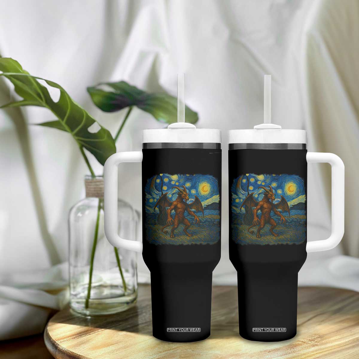 Jersey Devil Starry Night Tumbler With Handle Van Gogh Cryptid Gift TS12 Print Your Wear