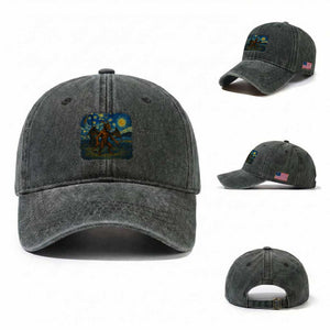 Jersey Devil Starry Night Washed Cotton Baseball Cap Van Gogh Cryptid Gift TS12 Washed Cap Universal Fit Dark Green Print Your Wear