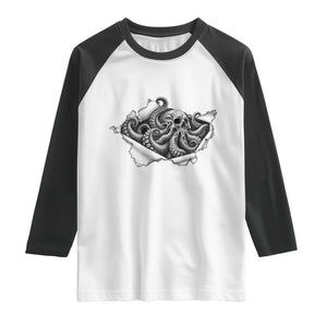 Kraken Skull Octopus Sea Monster Raglan Shirt Dark Gothic Horror Graphic