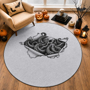 Kraken Skull Octopus Sea Monster Round Rug Dark Gothic Horror Graphic