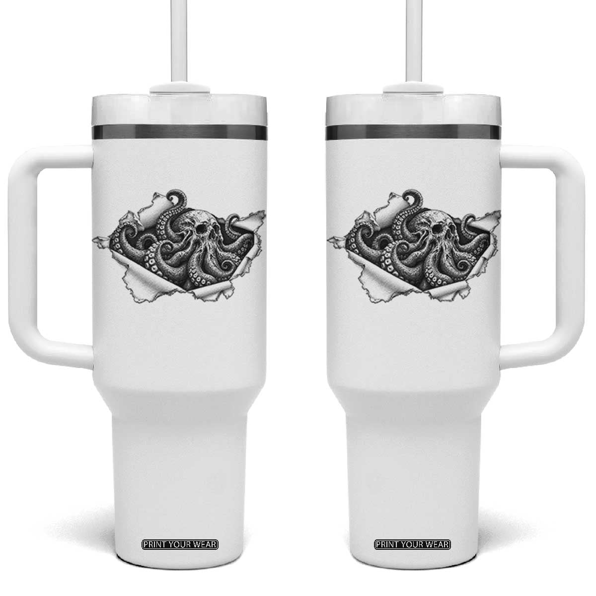 Kraken Skull Octopus Sea Monster Tumbler With Handle Dark Gothic Horror Graphic