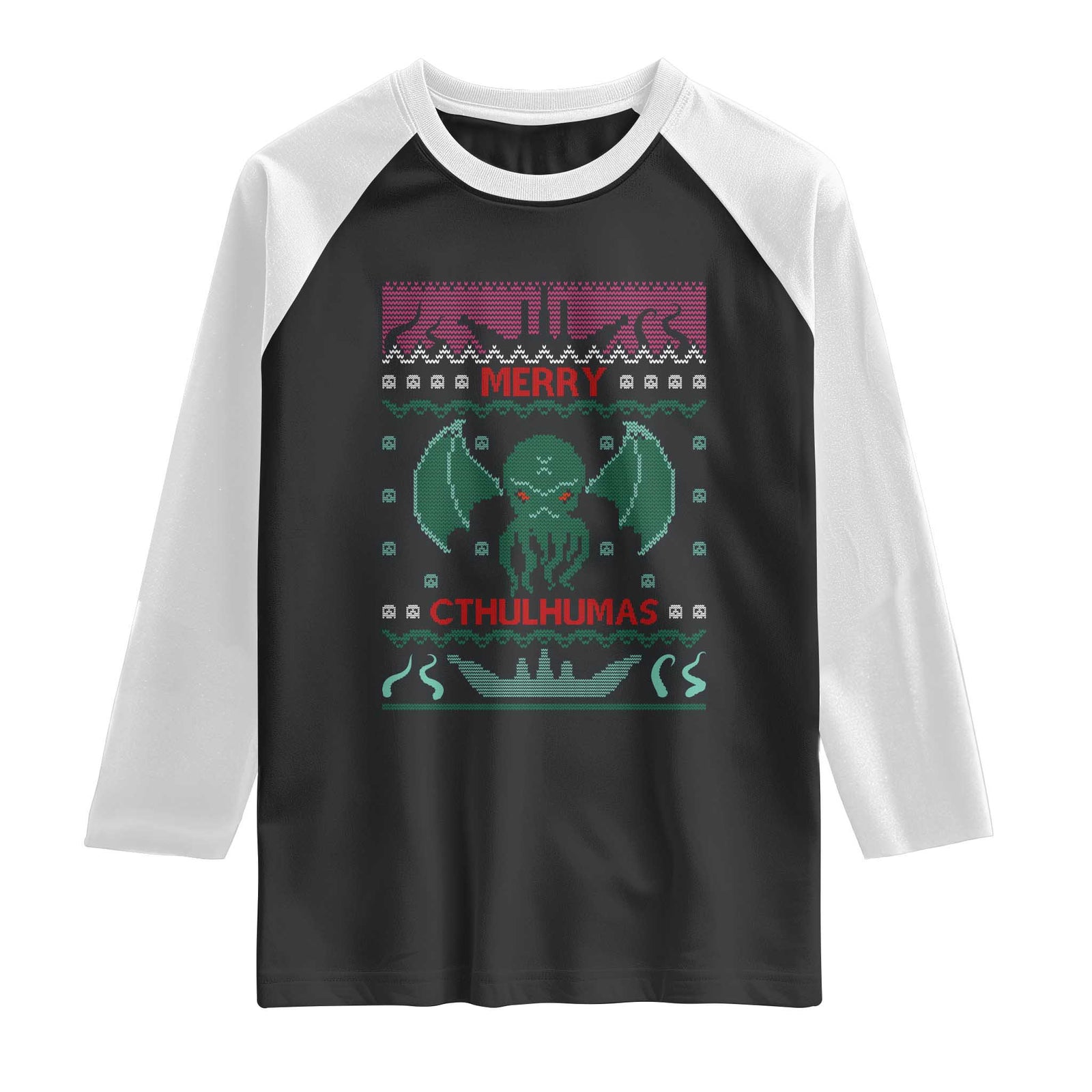 Cthulhu Sea Monster Xmas Dark Fantasy Raglan Shirt Merry Cthulhumas Ugly Holiday Gift