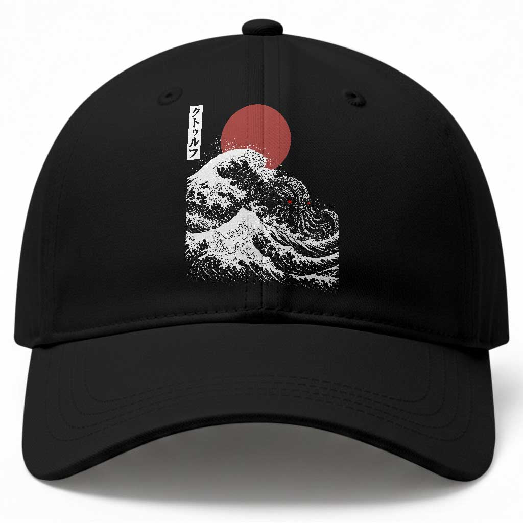 Vintage The Great Wave Kanagawa Cthulhu Japanese Ukiyoe Baseball Cap Sea Monster