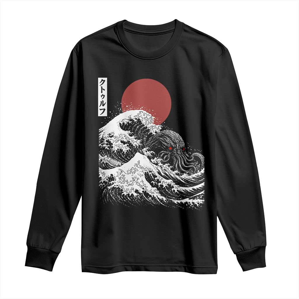 Vintage The Great Wave Kanagawa Cthulhu Japanese Ukiyoe Long Sleeve Shirt Sea Monster