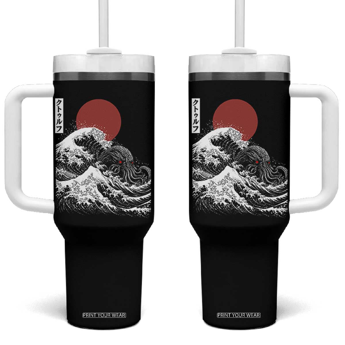 Vintage The Great Wave Kanagawa Cthulhu Japanese Ukiyoe Tumbler With Handle Sea Monster