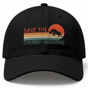 Save The Chubby Unicorns Rhino Retro Sunset Baseball Cap Funny Animal Lover Gift
