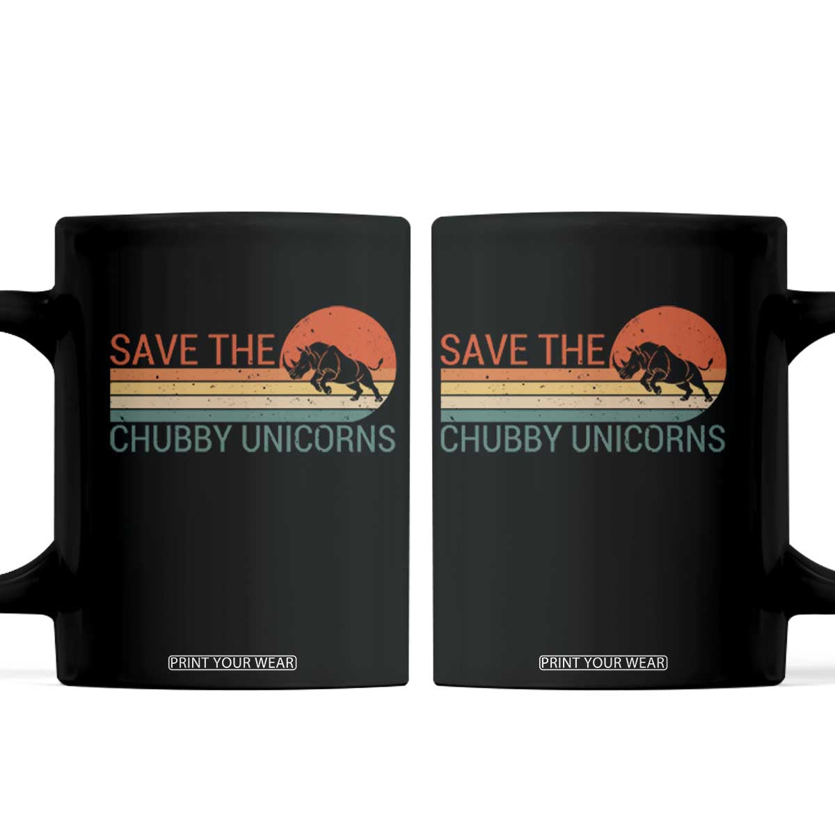 Save The Chubby Unicorns Rhino Retro Sunset Coffee Mug Funny Animal Lover Gift