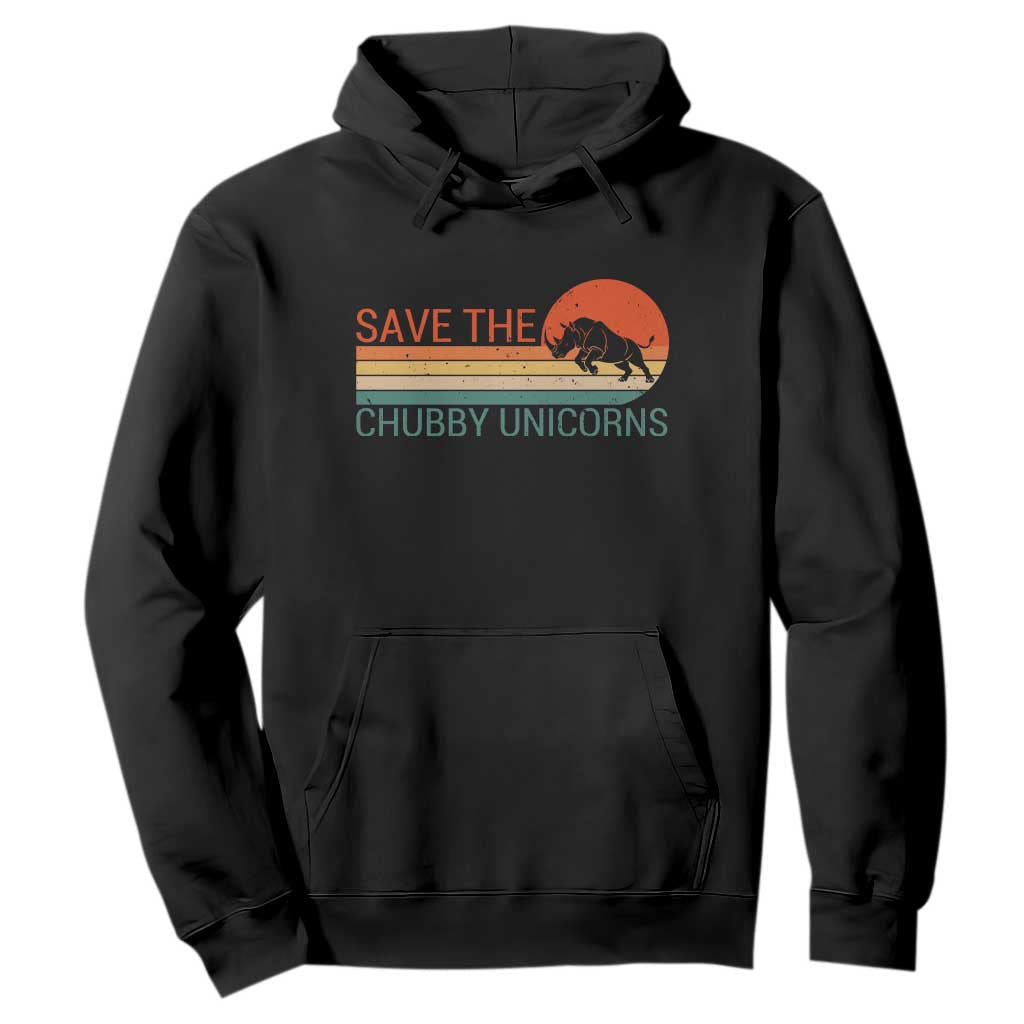 Save The Chubby Unicorns Rhino Retro Sunset Hoodie Funny Animal Lover Gift