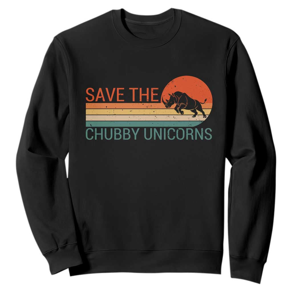 Save The Chubby Unicorns Rhino Retro Sunset Sweatshirt Funny Animal Lover Gift