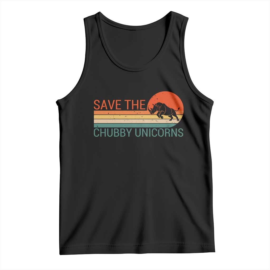 Save The Chubby Unicorns Rhino Retro Sunset Tank Top Funny Animal Lover Gift