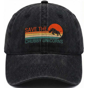 Save The Chubby Unicorns Rhino Retro Sunset Washed Cotton Baseball Cap Funny Animal Lover Gift