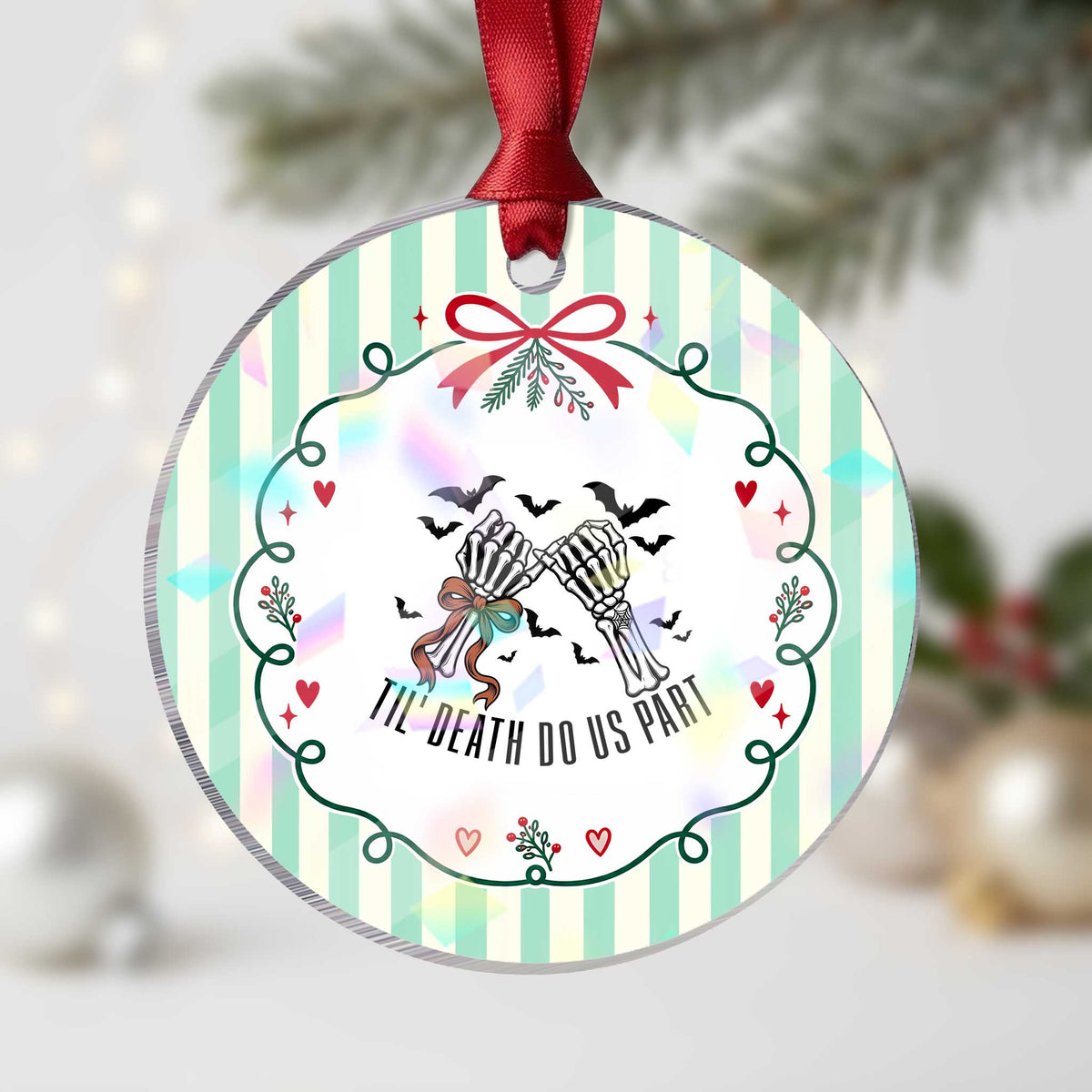 Halloween Wedding Anniversary Spooky Holographic Acrylic Ornament Til Death Do Us Part