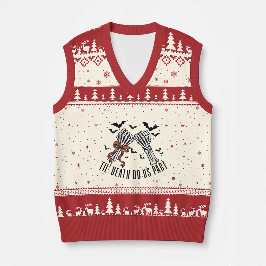 Halloween Wedding Anniversary Spooky V-Neck Knit Sweater Vest Til Death Do Us Part