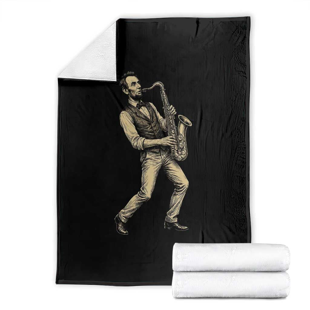 Vintage Abraham Lincoln Playing Saxophone Throw Blanket USA History