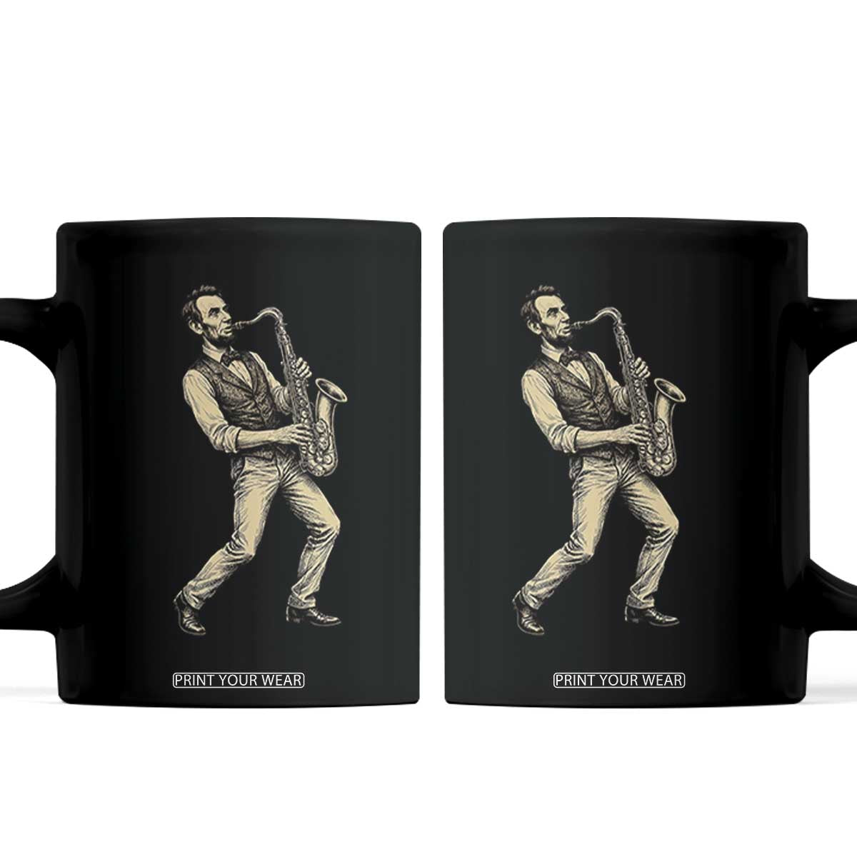 Vintage Abraham Lincoln Playing Saxophone Coffee Mug USA History