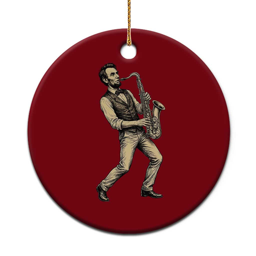 Vintage Abraham Lincoln Playing Saxophone Ceramic Ornament USA History