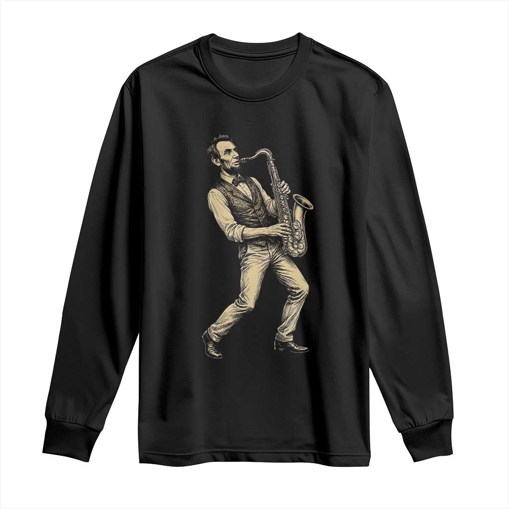 Vintage Abraham Lincoln Playing Saxophone Long Sleeve Shirt USA History