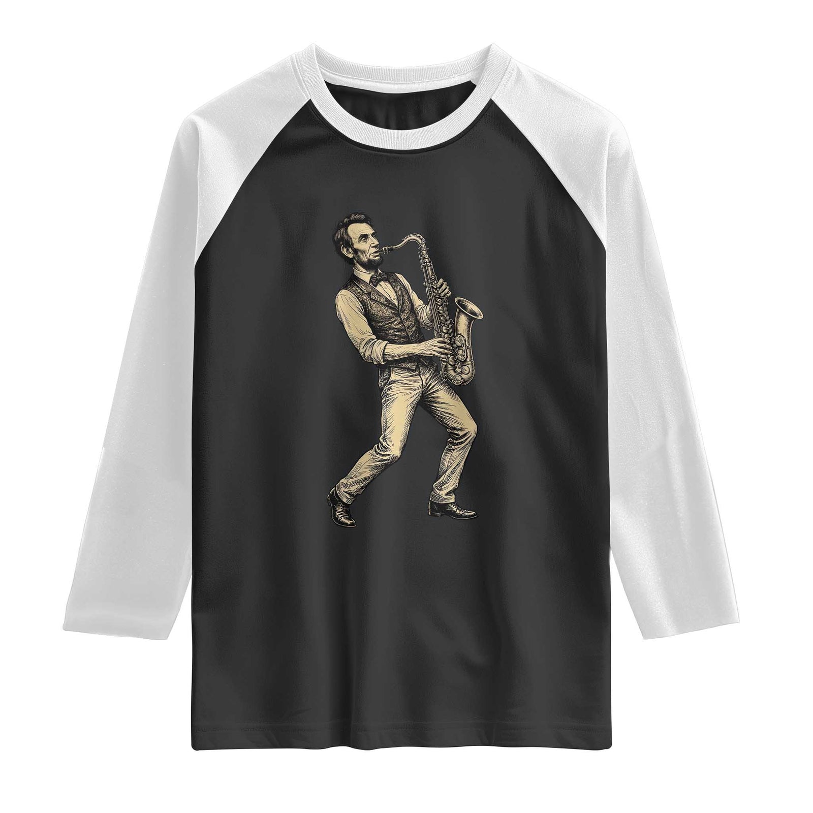 Vintage Abraham Lincoln Playing Saxophone Raglan Shirt USA History
