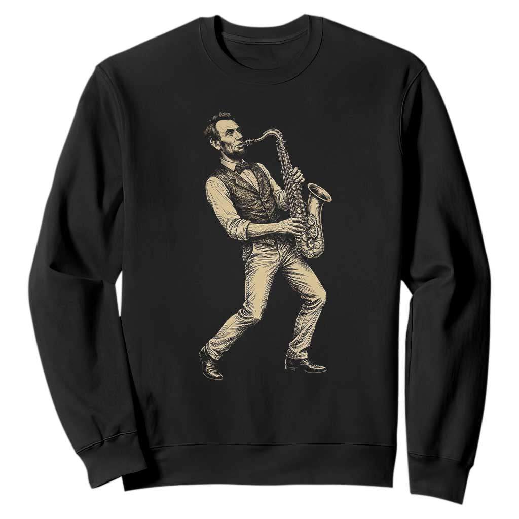 Vintage Abraham Lincoln Playing Saxophone Sweatshirt USA History