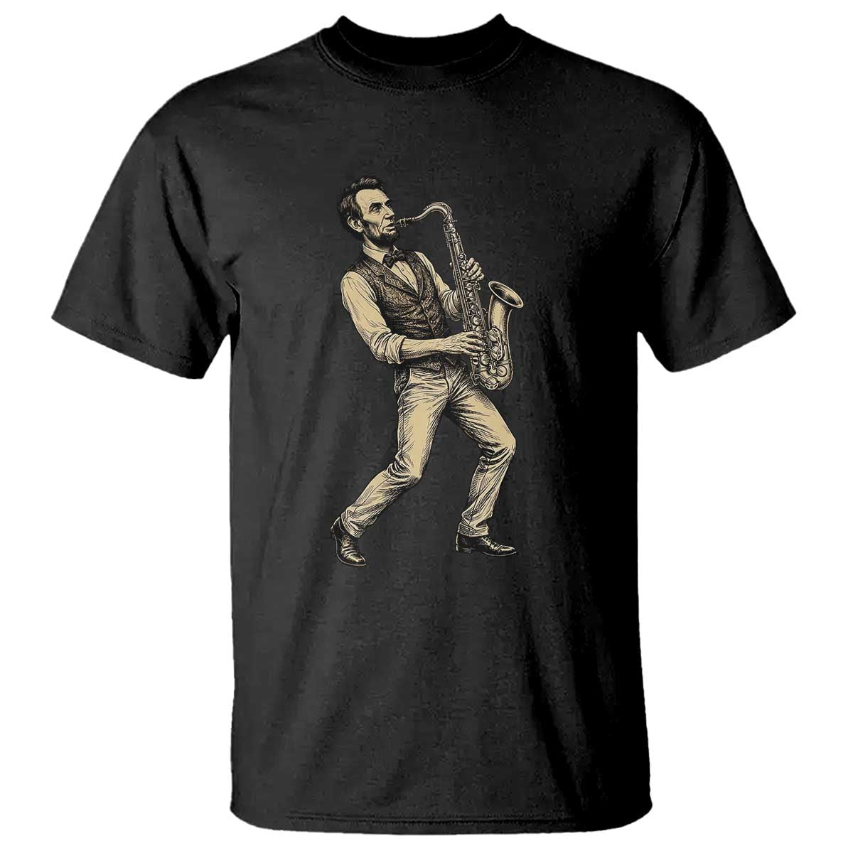 Vintage Abraham Lincoln Playing Saxophone T Shirt USA History