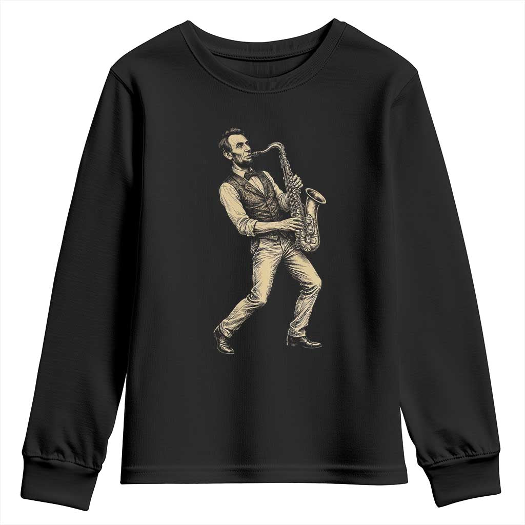 Vintage Abraham Lincoln Playing Saxophone Youth Sweatshirt USA History