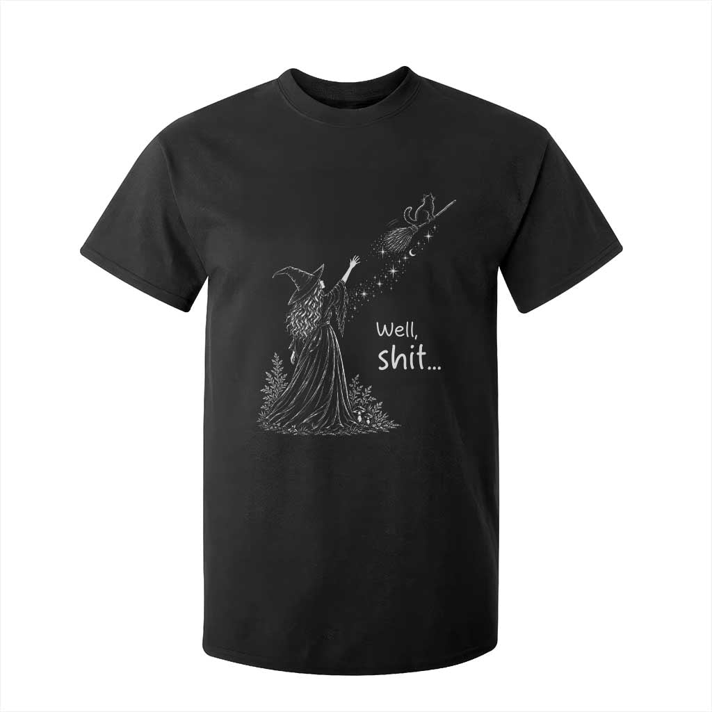 Funny Well Shit Witch Halloween T Shirt For Kid Cat Stole My Broom Flying
