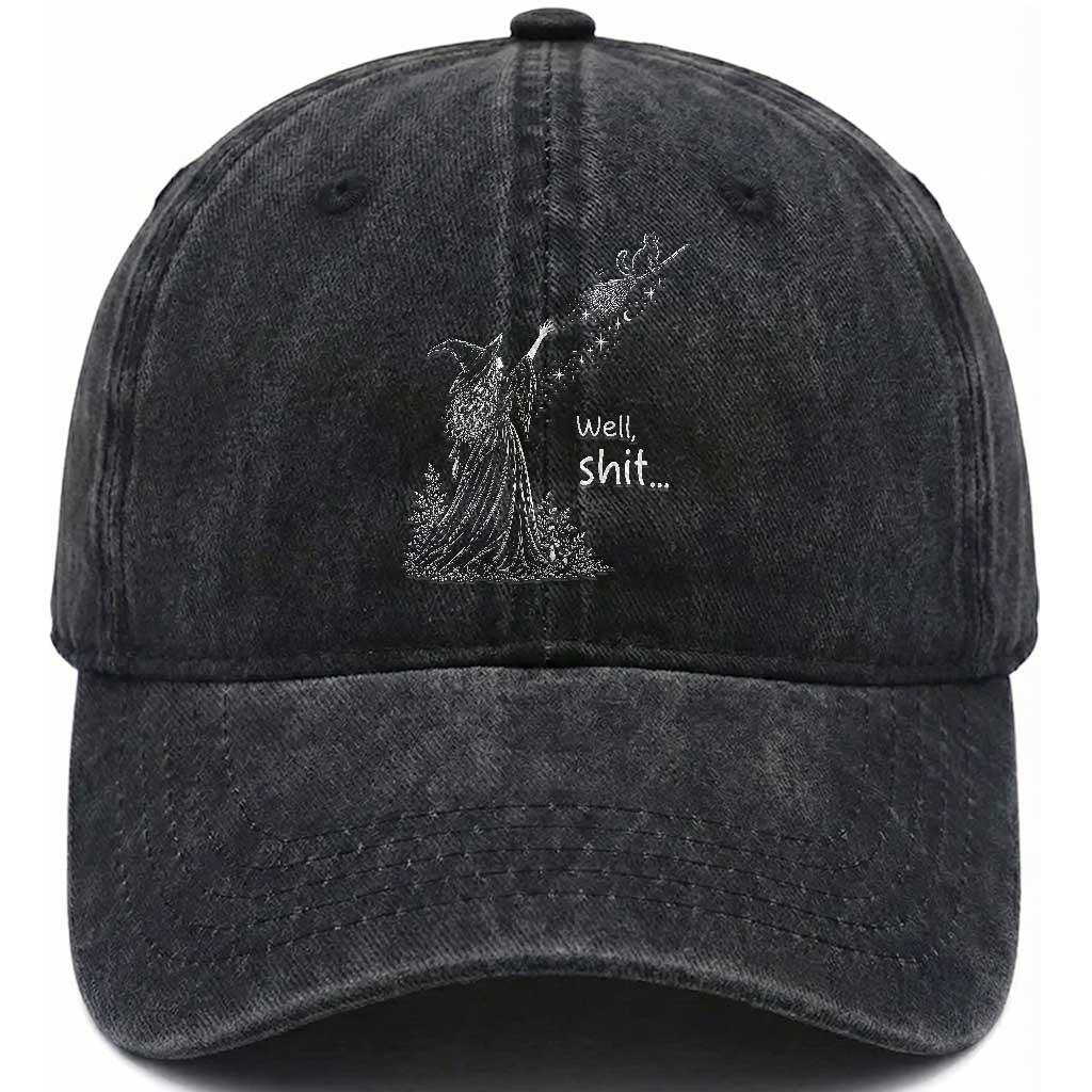 Funny Well Shit Witch Halloween Washed Cotton Baseball Cap Cat Stole My Broom Flying