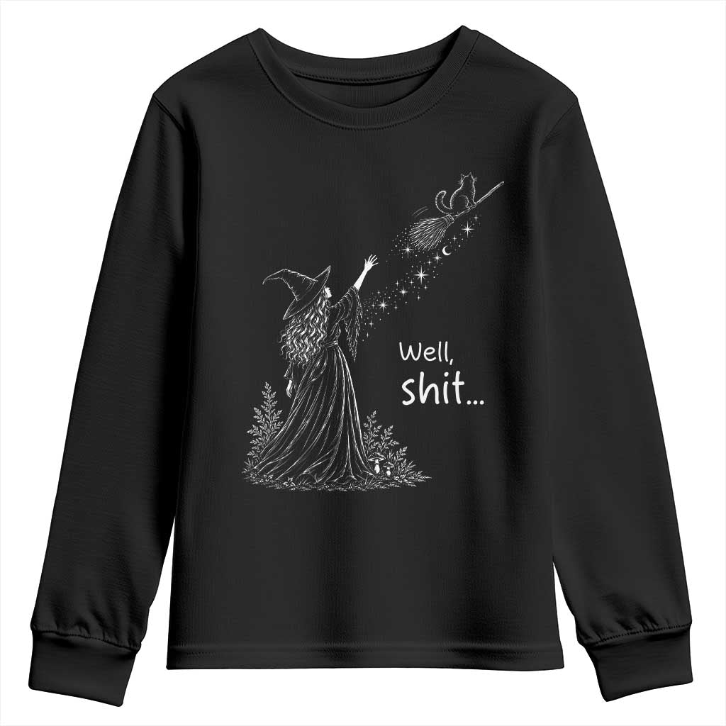 Funny Well Shit Witch Halloween Youth Sweatshirt Cat Stole My Broom Flying