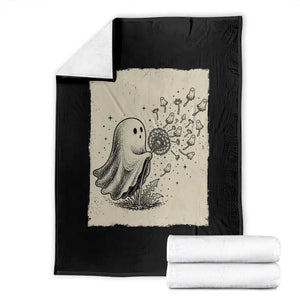 Cute Ghost Blowing Dandelion Wish Throw Blanket Halloween Japanese Style