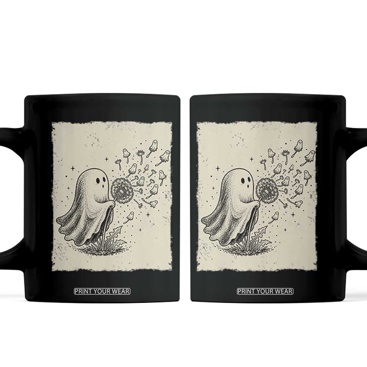 Cute Ghost Blowing Dandelion Wish Coffee Mug Halloween Japanese Style