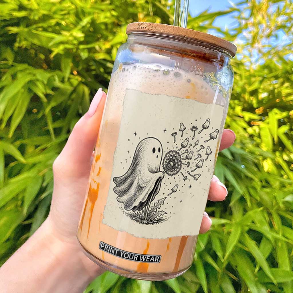 Cute Ghost Blowing Dandelion Wish Glass Can Halloween Japanese Style