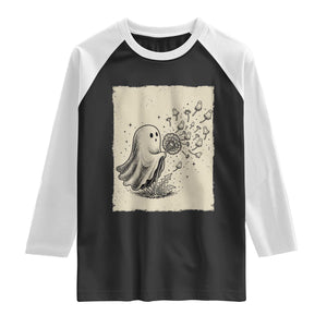 Cute Ghost Blowing Dandelion Wish Raglan Shirt Halloween Japanese Style
