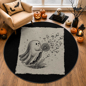 Cute Ghost Blowing Dandelion Wish Round Rug Halloween Japanese Style
