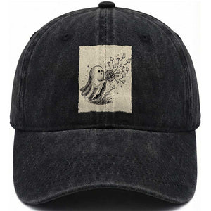 Cute Ghost Blowing Dandelion Wish Washed Cotton Baseball Cap Halloween Japanese Style