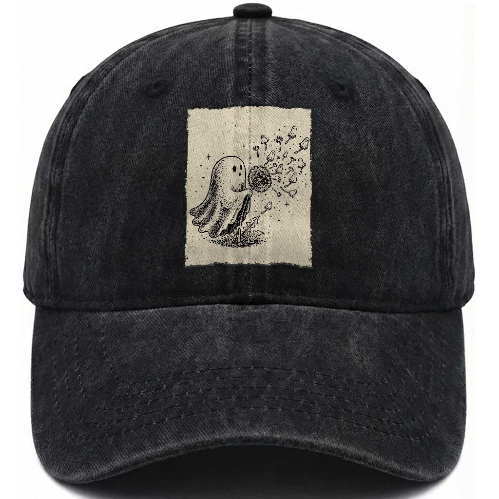 Cute Ghost Blowing Dandelion Wish Washed Cotton Baseball Cap Halloween Japanese Style